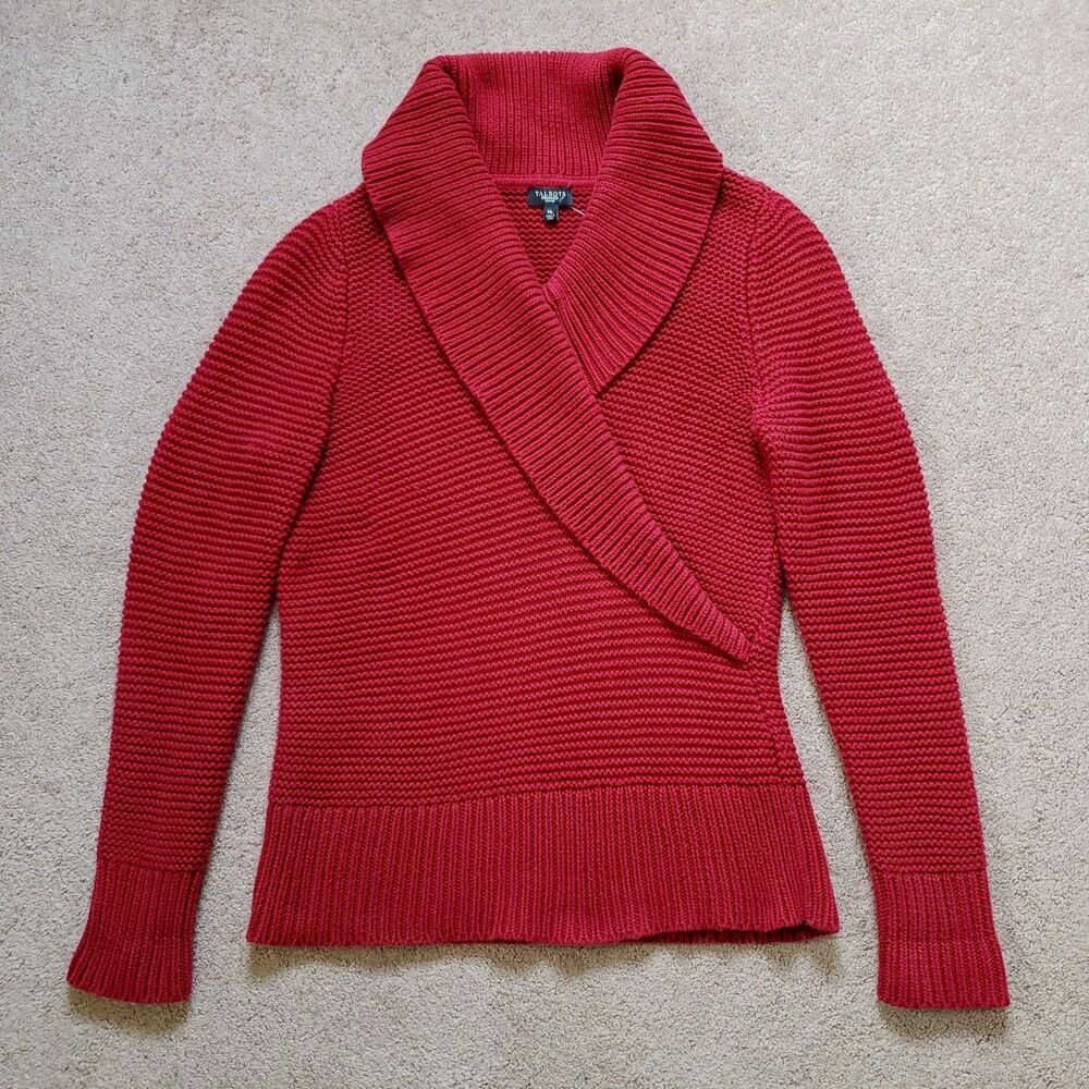 Talbots Petites Maroon Red Faux Wrap Knit Pullover Sweater Women's Size Med